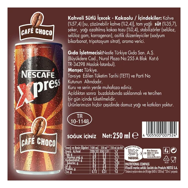 Nescafe Xpress Cafe Choco Soğuk Kahve 250 ml 3lü paket - Görsel 2