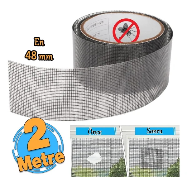 Yapışkanlı Sineklik Tülü Tamir Bandı Yırtık Kopmuş Delik Fiber Tül Yapıştırma Siyah 48 Mm X 2 Metre - Görsel 2
