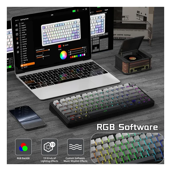 Attack Shark X85 RGB ingilizce Kablolu/Kablosuz Mekanik Oyuncu Klavyesi - Görsel 6