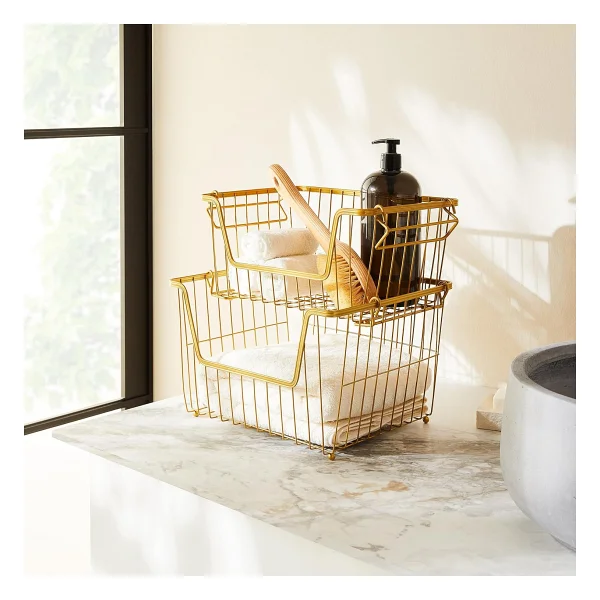 Ocean Home Textile 2'li Altın Renk Metal Sepet Set 32 x 22 x 16 / 33 x 27 x 20 cm - Görsel 3