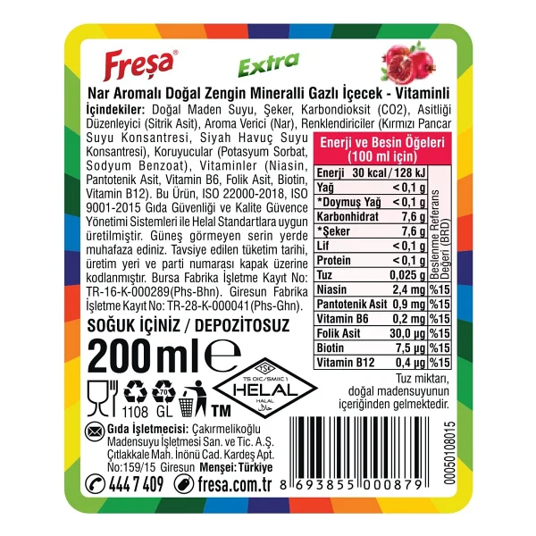 Freşa Extra Nar Aromalı Maden Suyu 24x200 Ml - Görsel 4