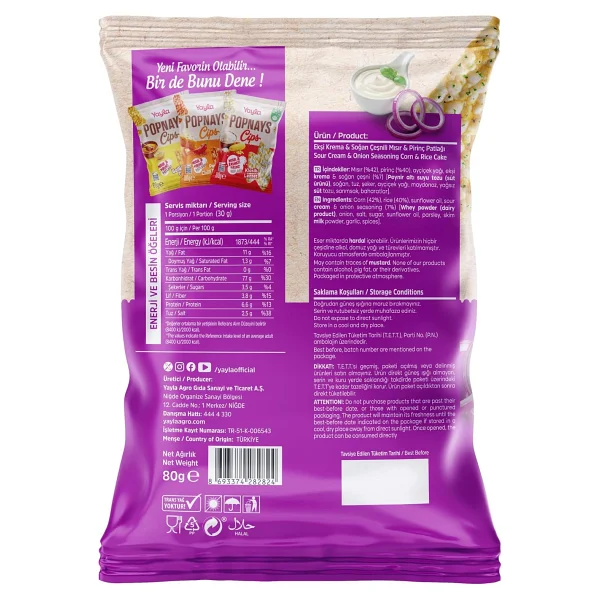 Yayla Popnays Cips Ekşi Krema ve Soğanlı Üçgen Thin Cips 80 gr - Görsel 2