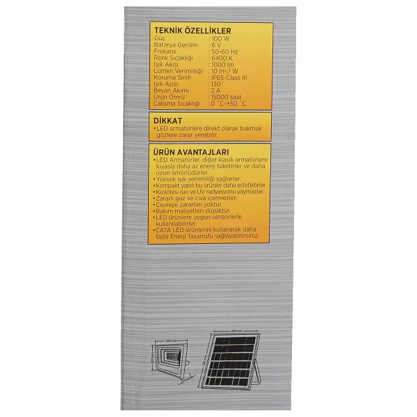 Cata Kongo Ct-4648 100 W Şarjlı Güneş Enerjili Projektör - Görsel 6