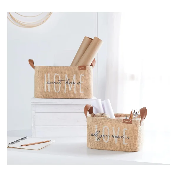 Ocean Home Textile Love Baskılı Dikdörtgen Jüt Sepet //24x17x14 - Görsel 5