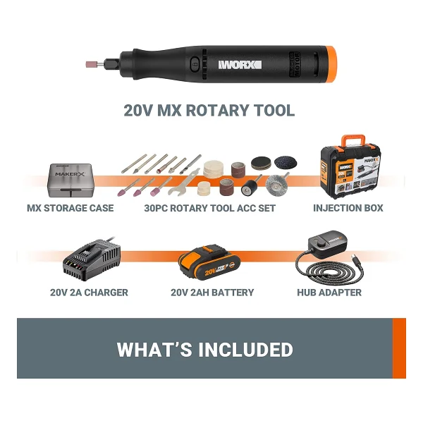 Worx Wx739 20 V 2 Ah Akülü Devir Ayarlı Gravür Makinesi + 34 Parça Aksesuar - Görsel 8