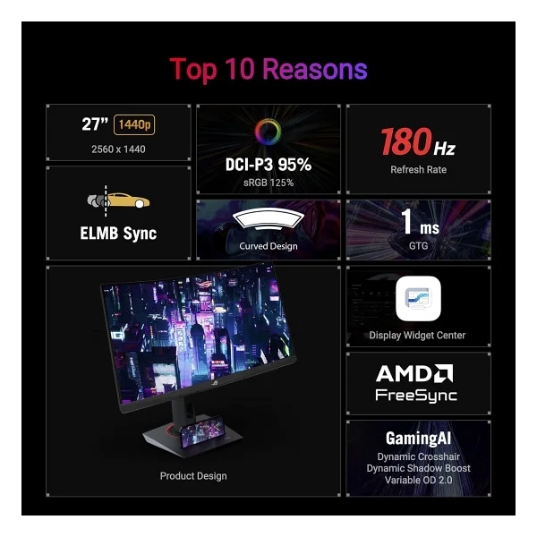 Asus ROG Strix XG27WCS 27" 1 ms 2K Curved 180 Hz Oyuncu Monitörü - Görsel 3