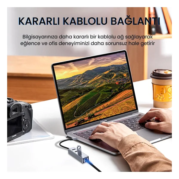 Veggieg USB Type-C To 100mbps Ethernet Çevirici Ve 3 Portlu USB Hub Çoklayıcı - Görsel 5