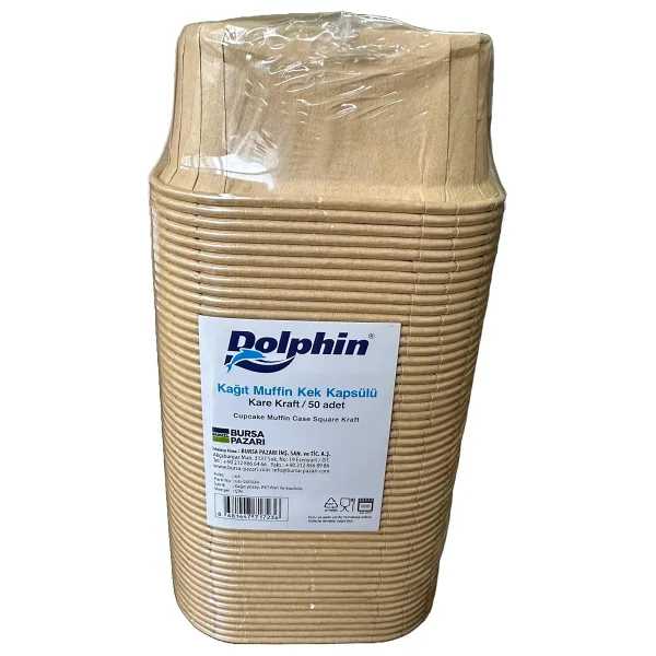 Dolphin Muffin Kare Kağıt Kraft Sarı Kek Kalıbı Kapsülü Kabı - 50 Adetlik 5 Paket - Görsel 2