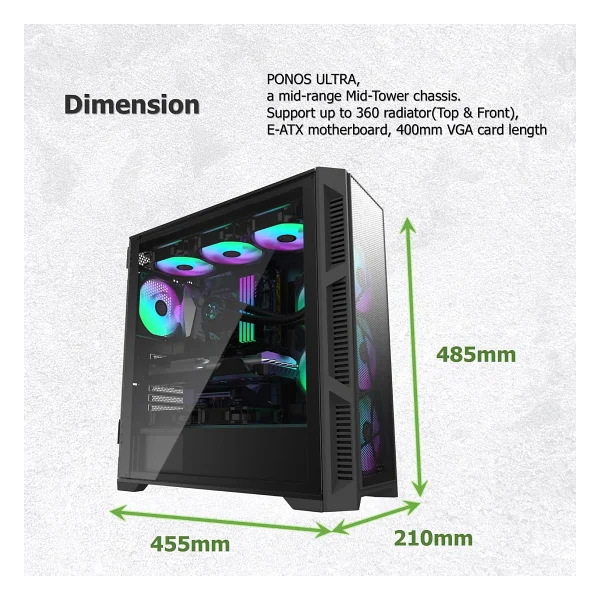 Raijintek Ponos Ultra Ms4 0r20b00226 Argb Fanlı Siyah E-Atx Bilgisayar Kasası - Görsel 2