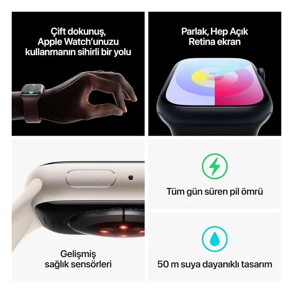 Apple Watch Series 9 GPS 45mm Alüminyum Kasa Spor Kordon Akıllı Saat - Görsel 5