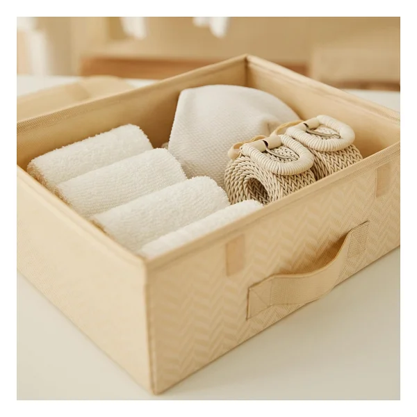 Ocean Home Textile Çekmece İçi Bej Balıksırtı Kapaklı Kutu 30 x 23 x 11 cm - Görsel 6