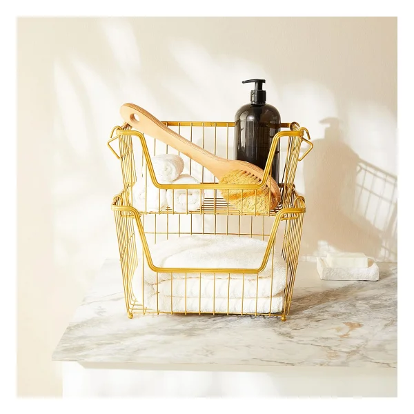 Ocean Home Textile 2'li Altın Renk Metal Sepet Set 32 x 22 x 16 / 33 x 27 x 20 cm - Görsel 6