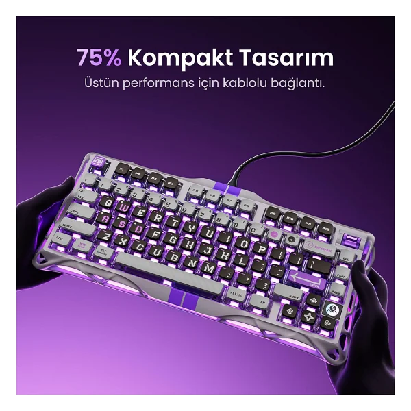 Gravastar Mercury V75 He Siyah RGB %75 Tkl Magnetic Switch Kablolu Mekanik Oyuncu Klavyesi - Görsel 2
