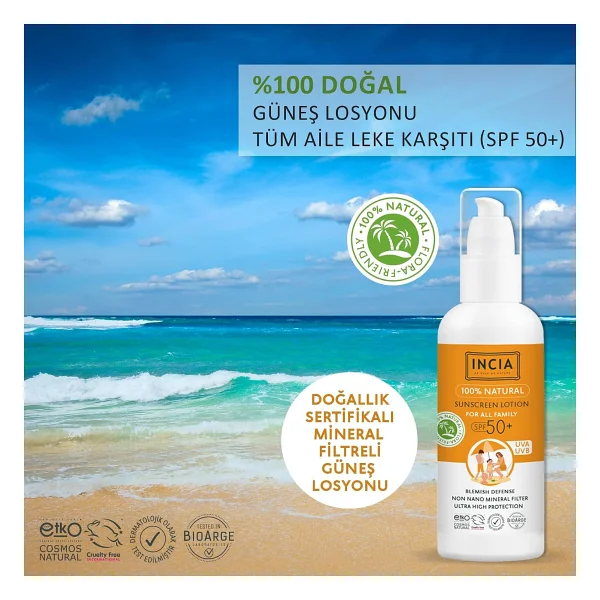 Incia Doğal Tüm Aile İçin Leke Karşıtı 100 Ml 50 Faktör Güneş Losyonu - Görsel 3