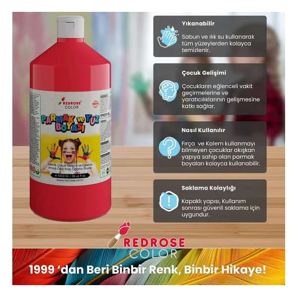 Red Rose 1000 gr Kırmızı Parmak Boyası - Görsel 3