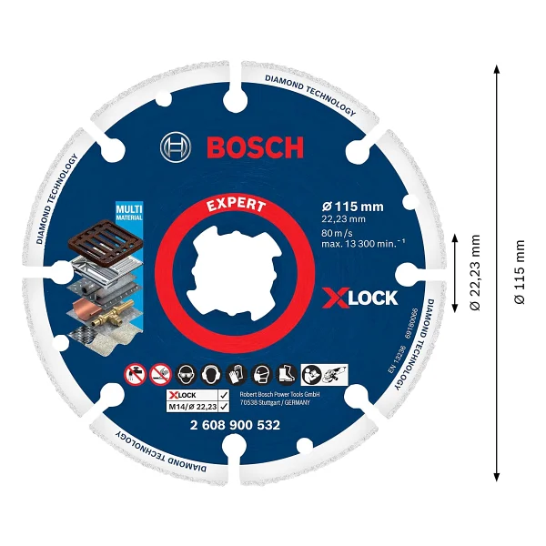 Bosch 1x Expert Diamond Metal Wheel X-Lock Kesme Diski 115 Mm (Dökme Demir, Paslanmaz Çelik, Çelik, Demir İçermeyen Metalle, Ø 115 Mm, Aksesuar Küçük Avuç Taşlama Makinesi) - Görsel 3