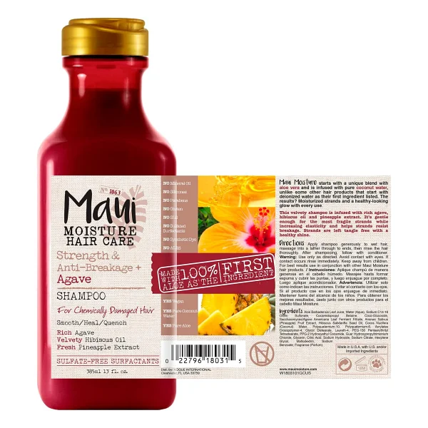 Maui Moisture Nem Dayanımı ve Kırılmayı Önleyici + Nemlendirici Agave Şampuan, Renk İşlem Görmüş veya Kimyasal Hasarlı Saçlar, Vegan, Silikon ve Paraben İçermez Sülfatsız Yüzey Aktif Maddeler, 13 fl o - Görsel 3