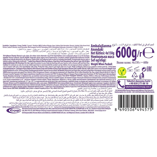 Duru Natural Olive Zeytinyağı Özlü 4x150 Gr Banyo Sabunu - Görsel 7