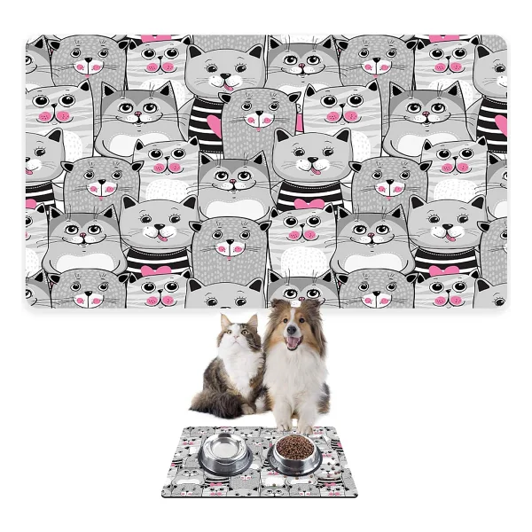Monnhein Mama ve Su Evcil Hayvan Beslenme Matı, Kolay Temizlenen Emici Su Geçirmez Kumaş, Küçük Orta Boy ve Büyük Kedi ve Köpekler için Dayanıklı Köpek Kedi Paspas (40x60, Gri Kediler Balık) - Görsel 8