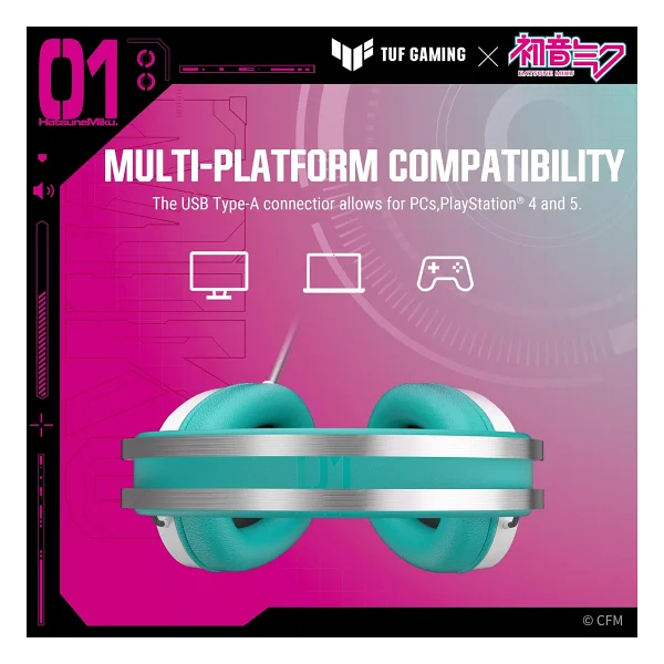Asus Tuf Gaming H1 Gen Iı Hatsune Miku Edition 7.1 USB Kablolu Kulak Üstü Oyuncu Kulaklığı - Görsel 6
