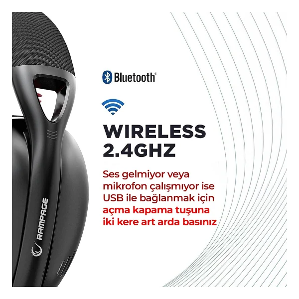 Rampage Crack H11 7.1 Kablolu/Kablosuz Kulak Üstü Oyuncu Kulaklığı - Görsel 2