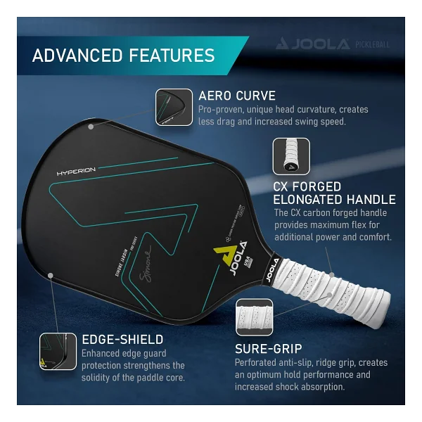 JOOLA Simone Jardim Hyperion CFS Hızlı Pickleball Küreği - USAPA Turnuva Oyunları için Onaylı - 14 mm Karbon Fiber Turşu Top Raketi - Yüksek Kum ve Döndürme ile Maksimum Hız - Görsel 3