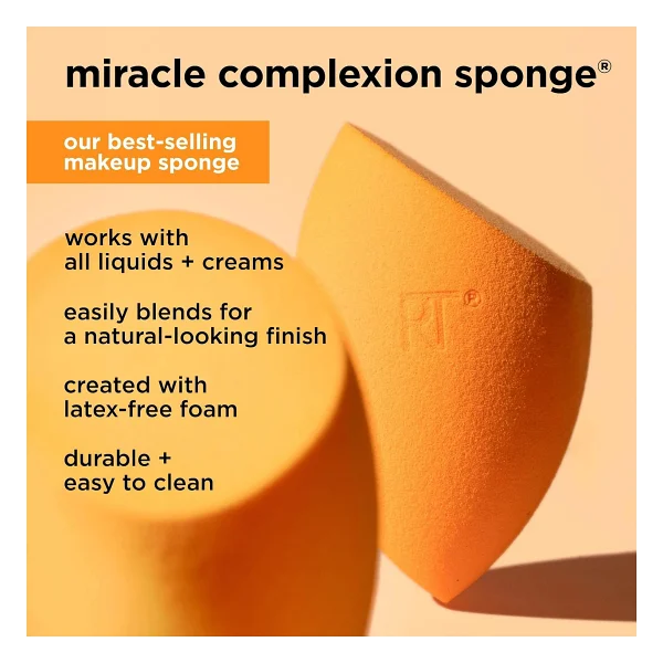 Real Techniques Beauty Makyaj Blender Miracle Complexion ve Makyaj Gücü Sünger Seti, CC Krem Vakfı için, Turuncu ve Pembe, Makyaj Karıştırma ve Uygulama İçin, 2 Sayılı - Görsel 4