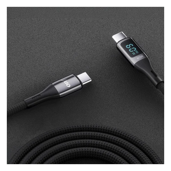 Juo 60w Dijital LED Ekranlı Örgülü USB Type-C To Type-C Hızlı Şarj Ve Data Kablosu 2 Metre - Görsel 4