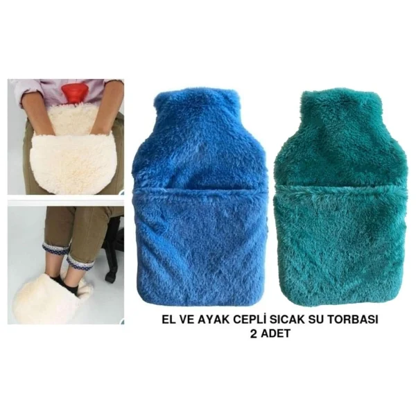 Sıcak Su Torbası 2 Adet,Cepli Peluş Termofor 32,5x17,5cm 1500 Ml - Görsel 3