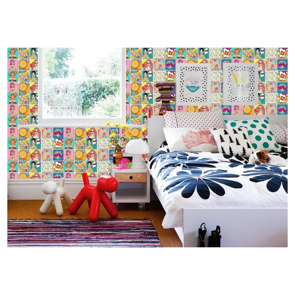 Tink Kendinden Yapışkanlı Karma Popart Desenli PVC Karo 15X15 CM 10'LU Paket - Görsel 4