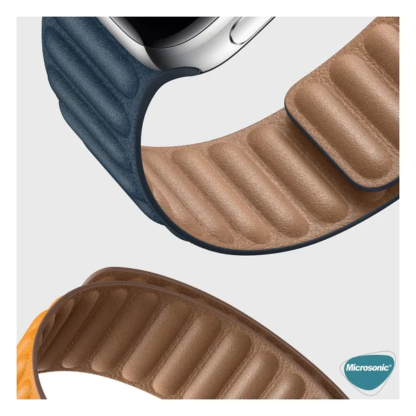 Microsonic Apple Watch Ultra Lacivert Leather Link Kordon - Görsel 3