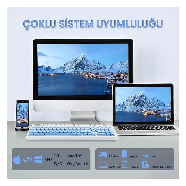 Aula F99 Pro 3 Modlu RGB Hot Swap Mekanik Nimbus V3 Switch Kablosuz Makrolu Gaming Klavye Gradyan Mavi - Görsel 5