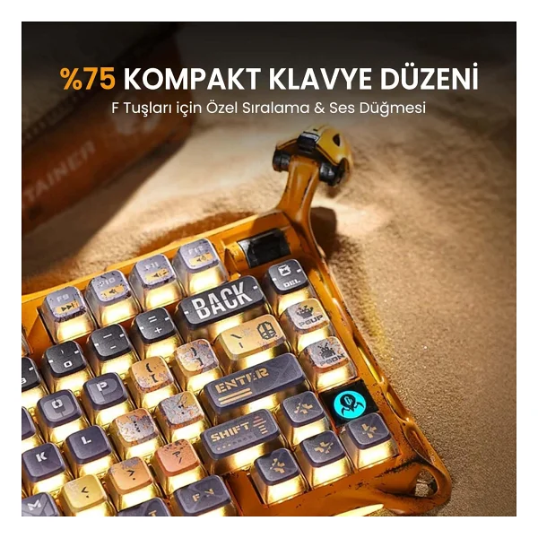 Gravastar Mercury K1 Pro Cyberpunk RGB %75 Tkl X Kailh Switch Kablolu/Kablosuz Mekanik Oyuncu Klavyesi - Görsel 2