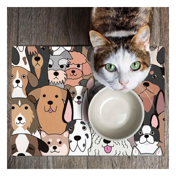 Monnhein Mama ve Su Evcil Hayvan Beslenme Matı, Kolay Temizlenen Emici Su Geçirmez Kumaş, Küçük Orta Boy ve Büyük Kedi ve Köpekler için Dayanıklı Köpek Kedi Paspas (40x60, Renkli Köpekler) - Görsel 6