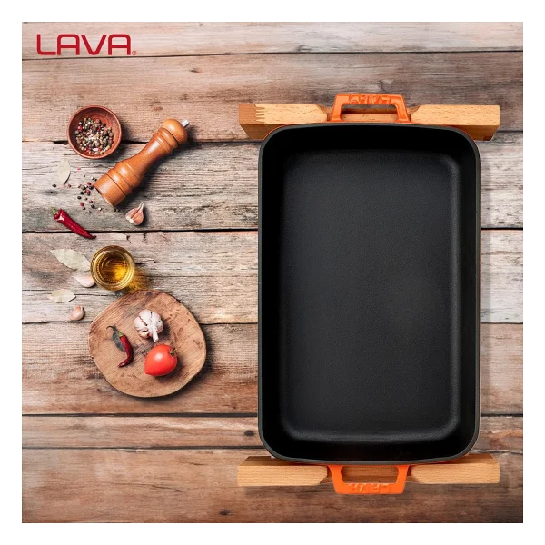 Lava Ahşap Altlıklı 22x30 Cm Döküm Dikdörtgen Fırın Tepsisi - Görsel 7