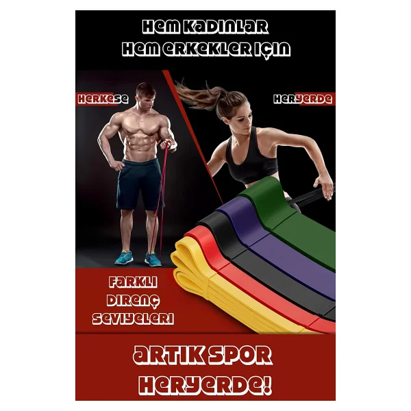 Direnç Bandı Kas Geliştirme Lastiği Fitness Pilates Cross Training Bant Yoga Push Up Barfiks Bandı (5+15+25+35+45 KG (SARI+KIRMIZI+SİYAH+MOR+YEŞİL)) - Görsel 6