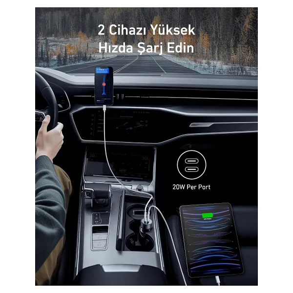 Anker Powerdrive Iıı Duo A2724 20 W Type-C Hızlı Araç Şarj Aleti - Görsel 2