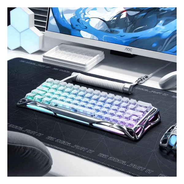 Gravastar Mercury V60 Pro Chrome Silver Deluxe Edition RGB %60 Tkl Ufo Magnetic Switch Kablolu Mekanik Oyuncu Klavyesi - Görsel 9