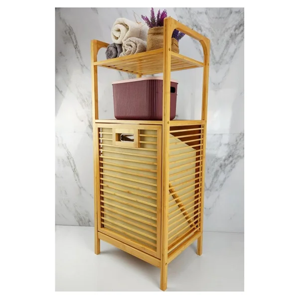 Digithome Bambu Kirli Sepetli 2 Raflı Çok Amaçlı Banyo Düzenleyici Çamaşır Sepeti Organizer Db-0001 - Görsel 4