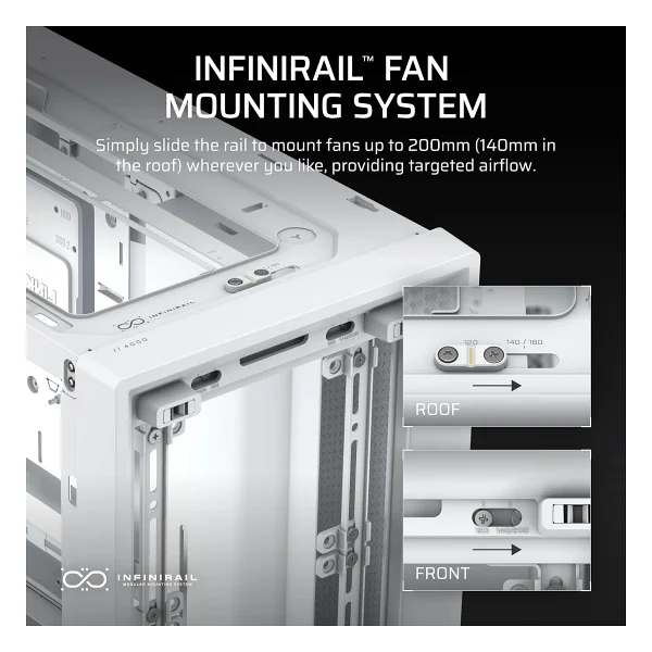 Corsaır Frame 4000d Modüler Orta Kule Atx PC Kasası - Yüksek Hava Akışı, Infinirailtm Fan Montaj Sistemi, Çift 360mm Radyatör Desteği, Asus Btf, Msı Project Zero, Gigabyte Proje Stealth - Beyaz - Görsel 6