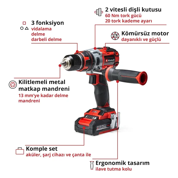 Einhell Te-CD 18 Li-İ Bl Çift Akülü 2 Ah Darbeli Matkap - Görsel 3