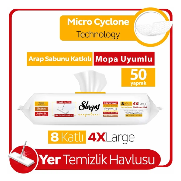 Sleepy Easy Clean Mopa Uyumlu Yer Temizlik Havlusu 50 Yaprak - Görsel 2