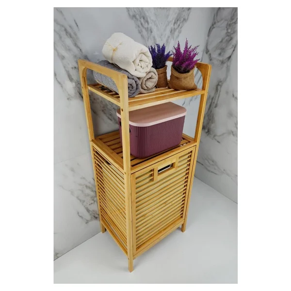 Digithome Bambu Kirli Sepetli 2 Raflı Çok Amaçlı Banyo Düzenleyici Çamaşır Sepeti Organizer Db-0001 - Görsel 7