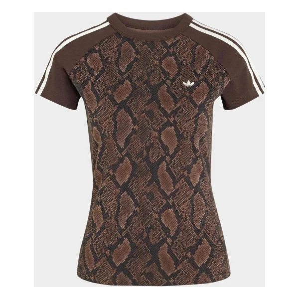 Adidas Snake Print Cali KX1889 Kahverengi Kısa Kollu Bisiklet Yaka Kadın Tişört - Görsel 6