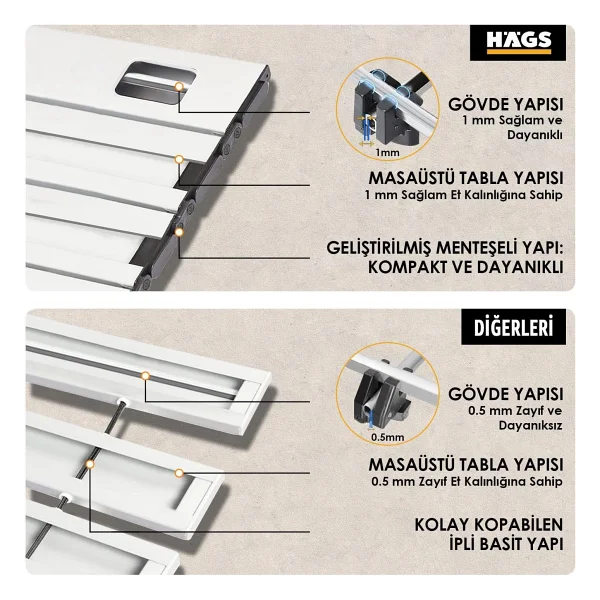 Haegs Full Alüminyum Katlanır Kamp Masası, Piknik, Plaj, Ourdoor Hafif Kamp Masası Orta Boy - Siyah - Görsel 5