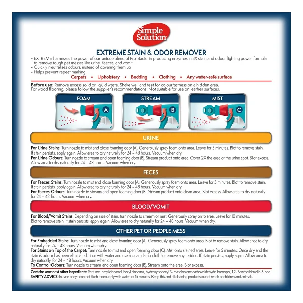 Simple Solution Extreme 3 Kat Etkili 945 Ml Köpekler İçin Leke Ve Koku Giderici Sprey - Görsel 2