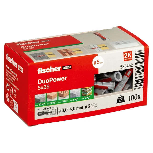 fischer DuoPower 8 x 40, evrensel dübel, güçlü 2 bileşenli dübel, beton, tuğla, taş, alçı yapı plakaları vb. sabitlemek için plastik dübel, vidasız, 100 adet - Görsel 7