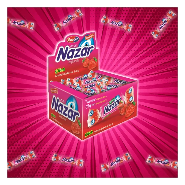 Nazar 100'lü Çilek Aromalı Sakız - Görsel 2