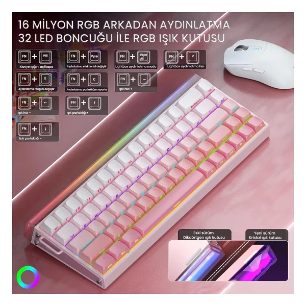 Aula Hero 68 He Pembe RGB %65 Tkl Black King Switch Kablolu Mekanik Oyuncu Klavyesi - Görsel 3