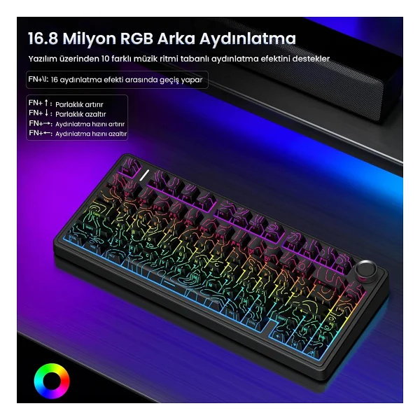 Aula F75 RGB %75 Tkl Seiya Switch Kablolu/Kablosuz Mekanik Oyuncu Klavyesi - Görsel 5
